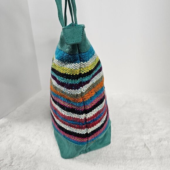 Sumac Qhantaty Green Serape Tapestry Faux Suede Boho Southwestern Tote - Picture 4 of 15